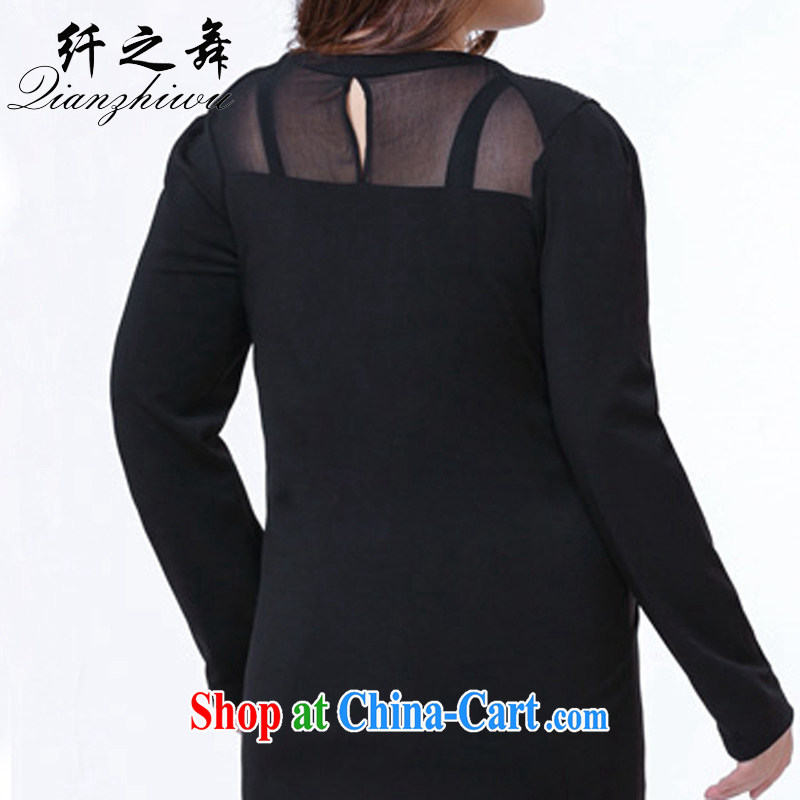 One of the dance, women's clothing 2015 new thick mm parquet drilling long-sleeved beauty style dress 1028 black XXL, slim dance (xiangzhiwu), shopping on the Internet