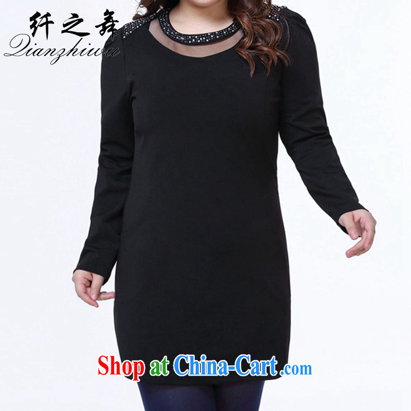 One of the dance, women's clothing 2015 new thick mm parquet drilling long-sleeved beauty style dress 1028 black XXL, slim dance (xiangzhiwu), shopping on the Internet