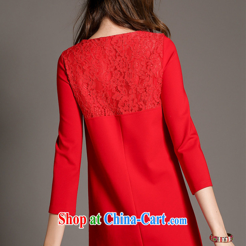 The German 2015 spring new female loose the Code women mm thick aura lace, long stitching solid long-sleeved dresses red S, Saint German, shopping on the Internet