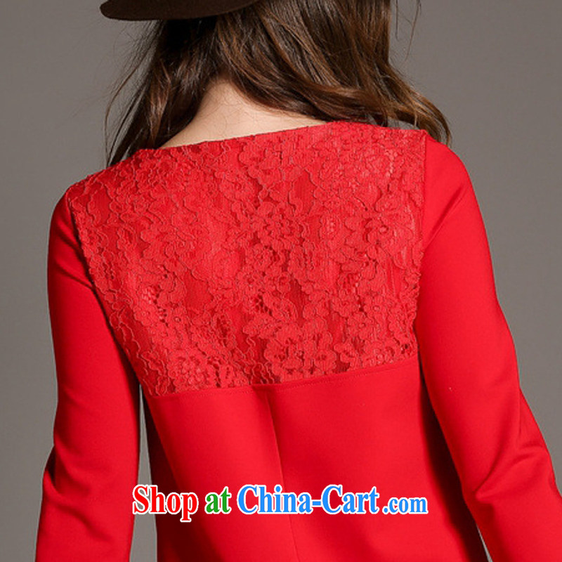 The German 2015 spring new female loose the Code women mm thick aura lace, long stitching solid long-sleeved dresses red S, Saint German, shopping on the Internet