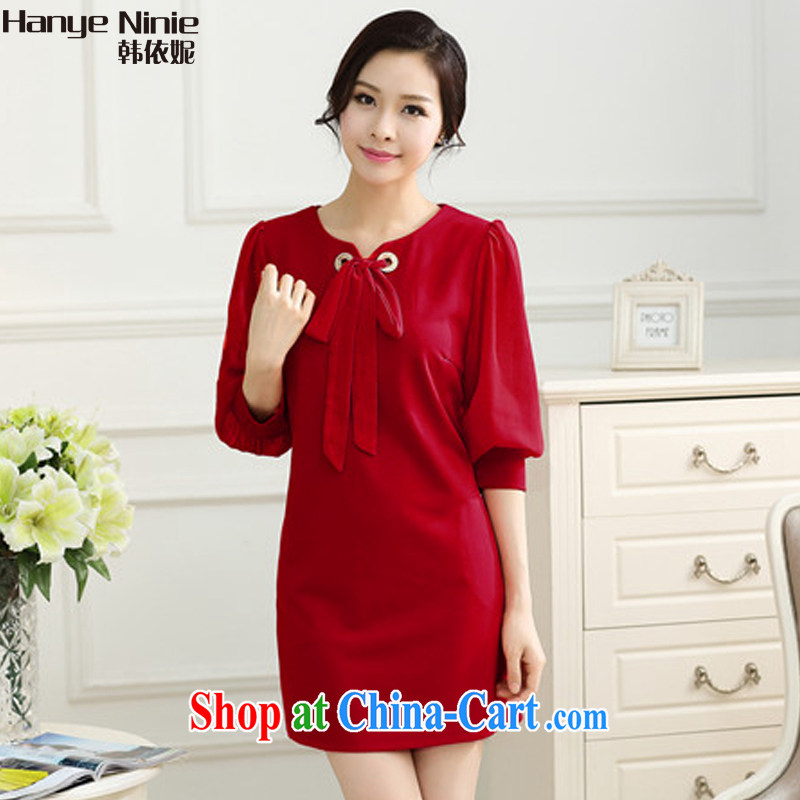 In accordance with South Korea Connie 2015 women on a new larger women mm thick Korean version 7 loose-sleeved dresses 1142 red XXXL