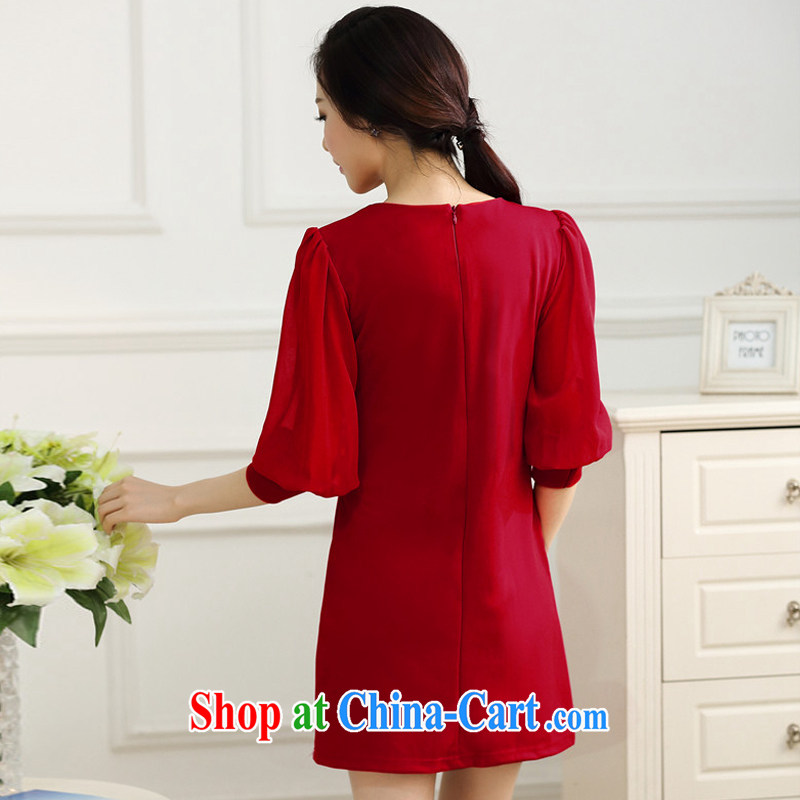 In accordance with South Korea Connie 2015 women on a new larger women mm thick Korean version 7 loose-sleeved dresses 1142 red XXXL, Korea according to Connie (Hanye Ninie), shopping on the Internet