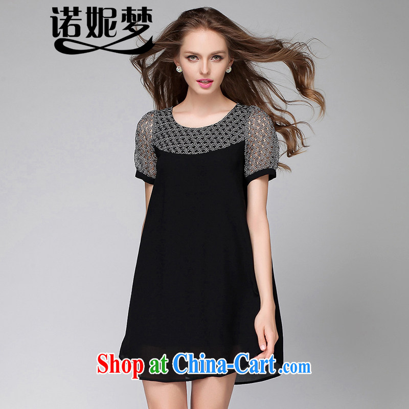 Connie's dream in Europe and indeed the XL female 200 Jack 2015 spring new MM thick aura lace stitching loose snow woven dresses Y 3278 black XXXL