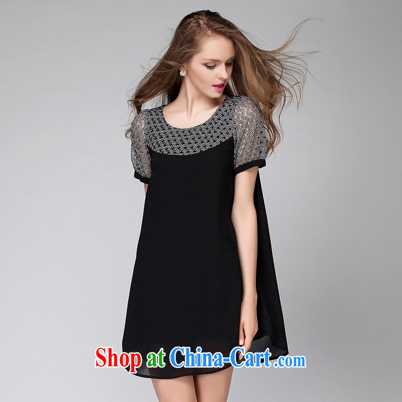 Connie's dream in Europe and indeed the XL female 200 Jack 2015 spring new MM thick aura lace stitching loose snow woven dresses Y 3278 black XXXL, Anne's dream, and shopping on the Internet
