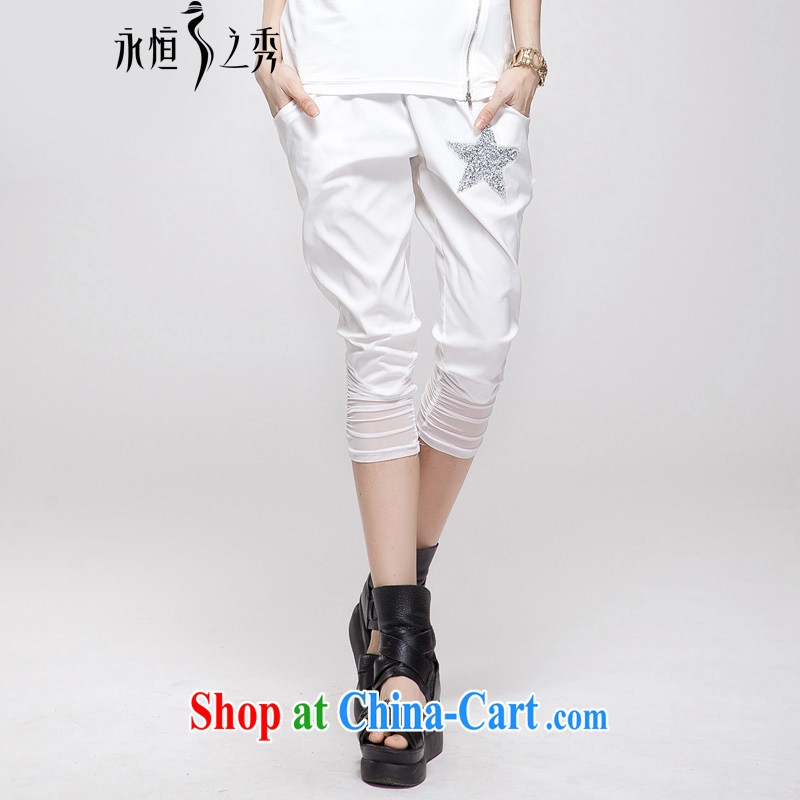 Eternal show the code women pants 7 pants thick sister 2015 summer new Korea and indeed XL girls pants thick, graphics thin relaxed, trouser press white 4XL