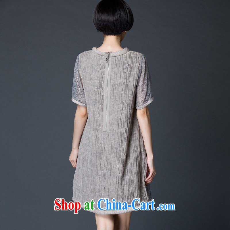 Yoo, the Code women 2015 Korean version of the new, summer shirt T female summer short-sleeved long loose linen summer T-shirt girl gray XL Yoo, who, on-line shopping