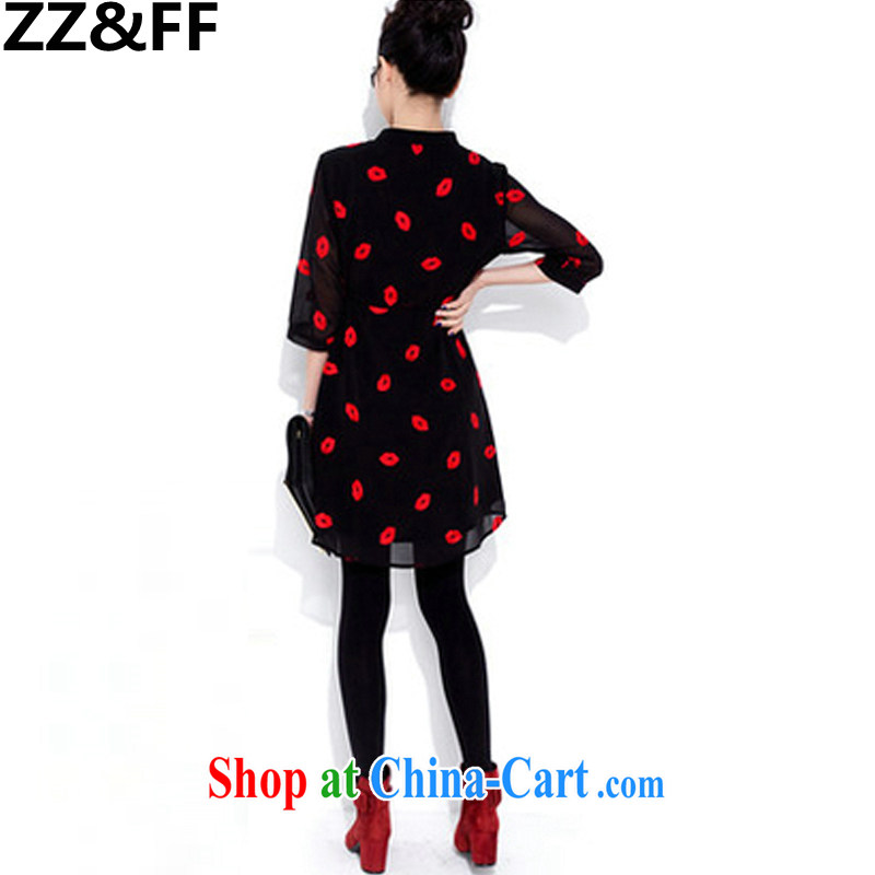 ZZ &FF 2015 summer new 200 jack on the MM code female Red lips 7 cuff dress beauty graphics thin solid skirt red lips XXXL, ZZ &FF, shopping on the Internet