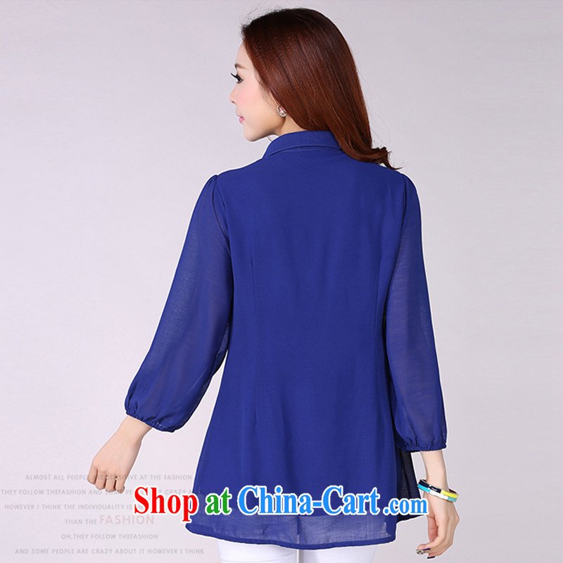 From here you can load 2015 is indeed increasing, female fat mm spring loaded new paragraph 7 the cuff graphics thin, long, Korean snow woven shirts A 16 blue XXXXXL, here (KOSHION), online shopping