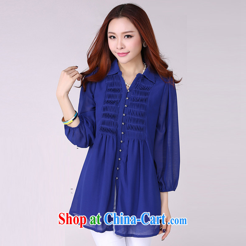 From here you can load 2015 is indeed increasing, female fat mm spring loaded new paragraph 7 the cuff graphics thin, long, Korean snow woven shirts A 16 blue XXXXXL, here (KOSHION), online shopping