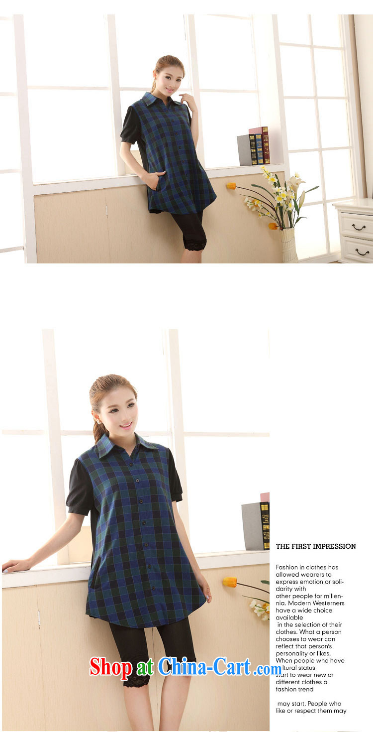 Jade Yi Shu fat sister 2014 summer is indeed the XL 200 Jack female checkered shirt short-sleeved loose fitting shirt blue 5 XL pictures, price, brand platters! Elections are good character, the national distribution, so why buy now enjoy more preferential! Health
