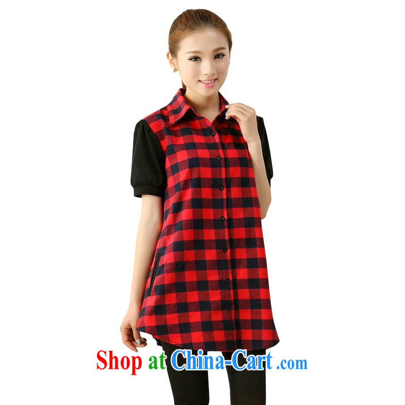 Jade Yi Shu fat sister 2014 summer is indeed the XL 200 Jack female checkered shirt short-sleeved loose fitting shirt blue 5 XL, Jade Yi Shu, shopping on the Internet