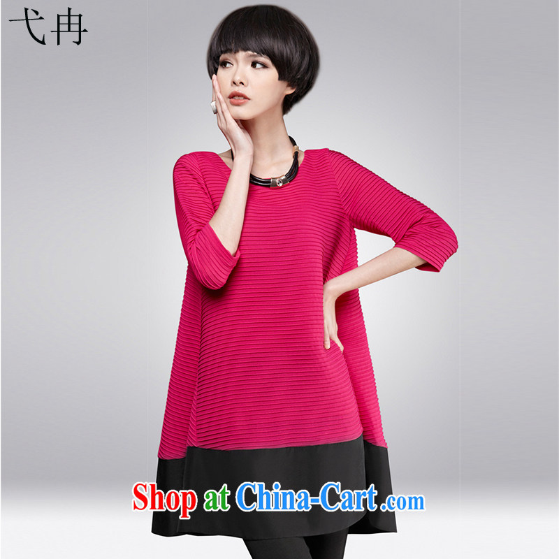 More cruise 2015 summer new, large, cultivating cotton Ma 7 cuff dress female A 0992 A red XXXL