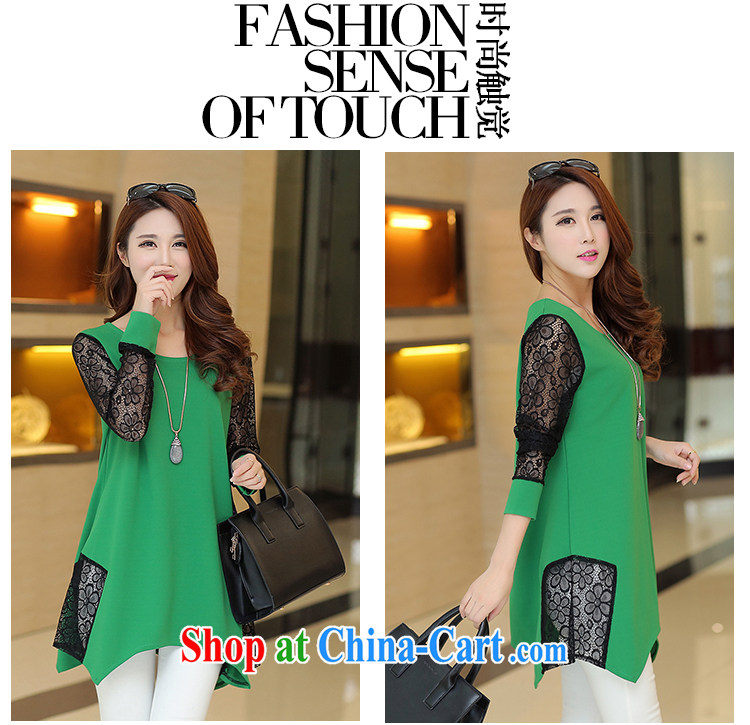tea wafted Yu 2015 spring new female Korean version of the greater number, long, solid T-shirt T-shirt lace stitching solid skirt green XXXXXL pictures, price, brand platters! Elections are good character, the national distribution, so why buy now enjoy more preferential! Health