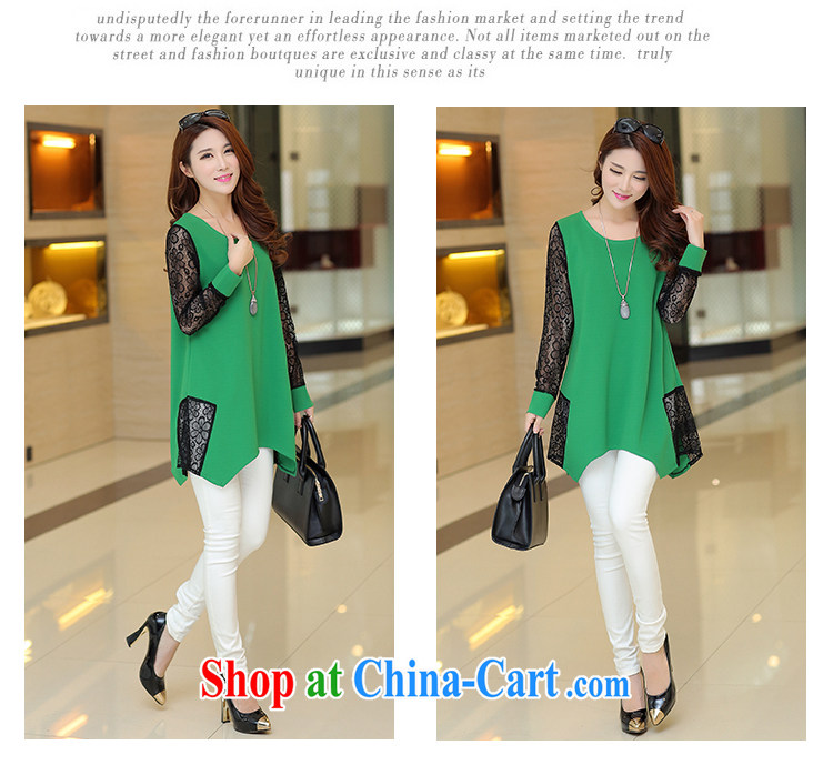 tea wafted Yu 2015 spring new female Korean version of the greater number, long, solid T-shirt T-shirt lace stitching solid skirt green XXXXXL pictures, price, brand platters! Elections are good character, the national distribution, so why buy now enjoy more preferential! Health