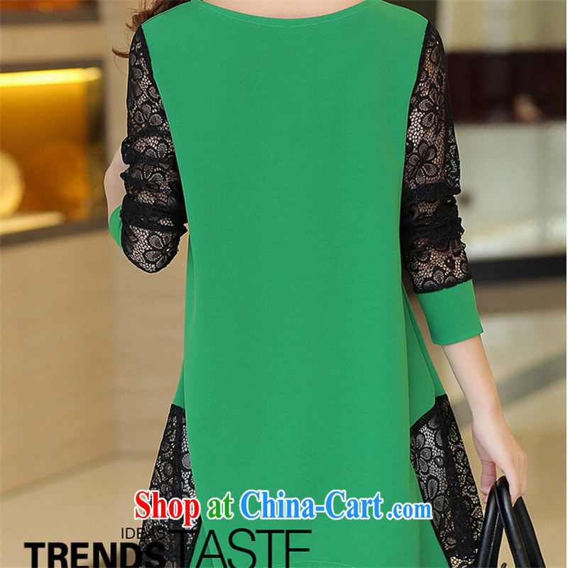 tea wafted Yu 2015 spring new female Korean version of the greater number, long, solid T-shirt T-shirt lace stitching solid skirt green XXXXXL, tea wafted feathers, and, online shopping