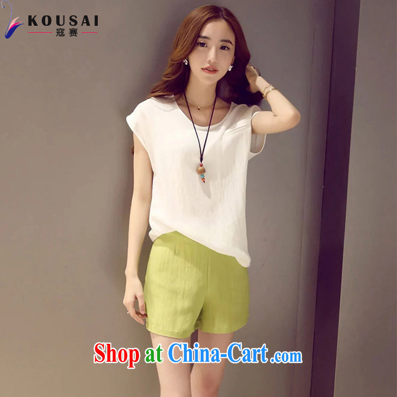 Curtis Cup 2015 summer new, larger female cotton Ma shorts Leisure package loose short sleeve shirt T female F 6052 white + green pants XXXL