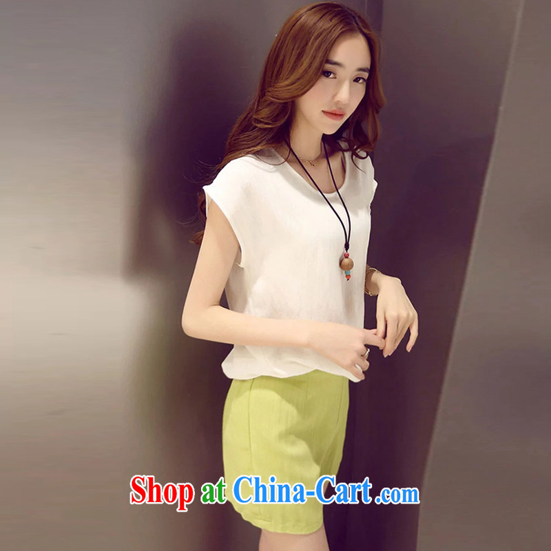 Curtis Cup 2015 summer new, larger female cotton Ma shorts Leisure package loose short sleeve shirt T female F 6052 white + green pants XXXL, Curtis Cup () kousai, shopping on the Internet