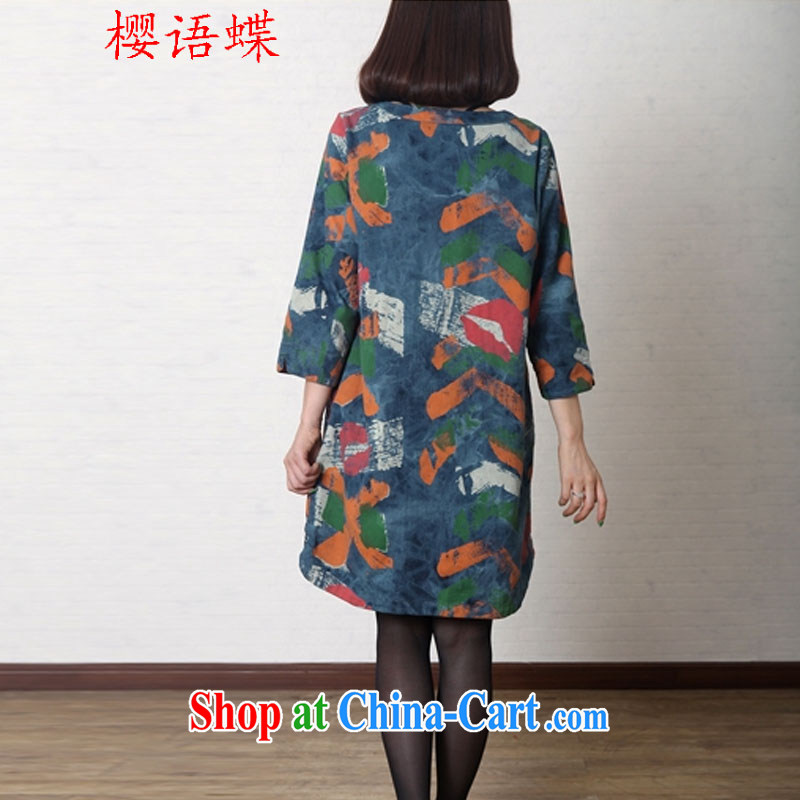 Cherry blossoms, butterfly 2015 spring new literature and art, thick MM cotton the loose the code dress stamp cowboy dress dresses picture color XXL, cherry, Butterfly (yintalkabutterfly), online shopping