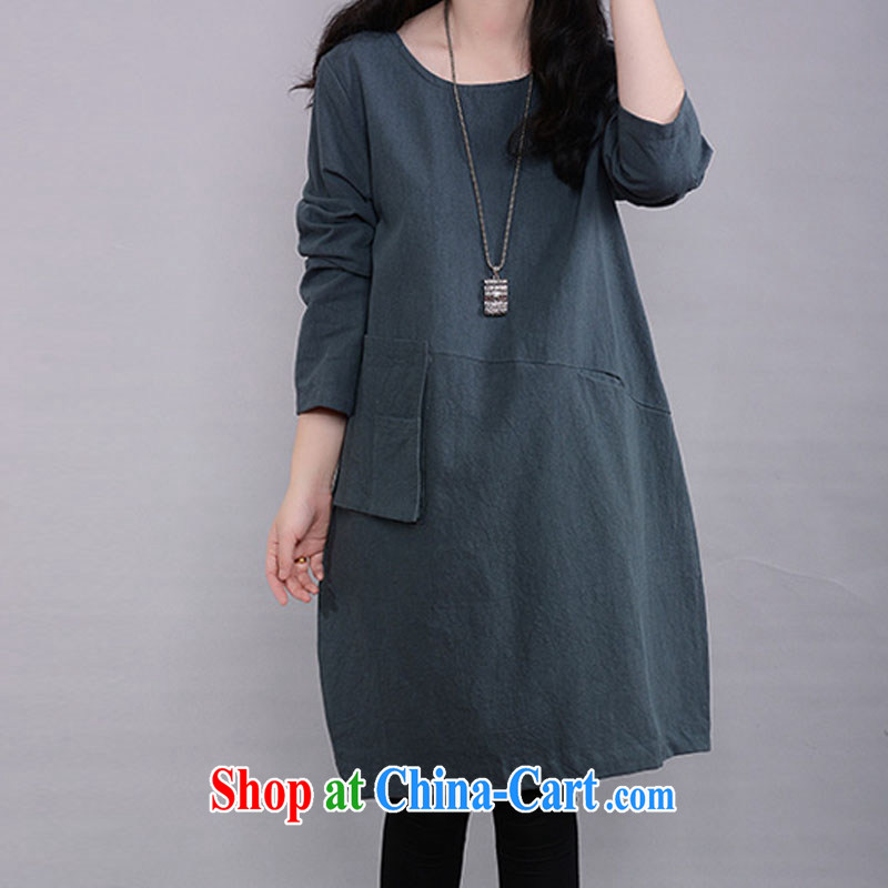 In short Joseph's 2015 spring new female long-sleeved dresses Korean fashion thick mm larger female arts very casual long-sleeved, long skirt solid dark XXL, in short, Joseph, and shopping on the Internet