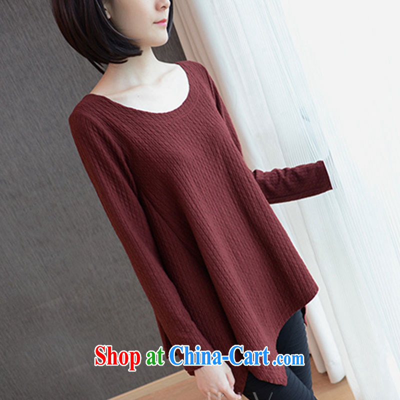 Cayman, slavery 2015 spring new women with thick mm stylish casual relaxed T long-sleeved shirt, long, solid T-shirt large, female, T-shirt maroon XXL, the slave (Manhanu), online shopping