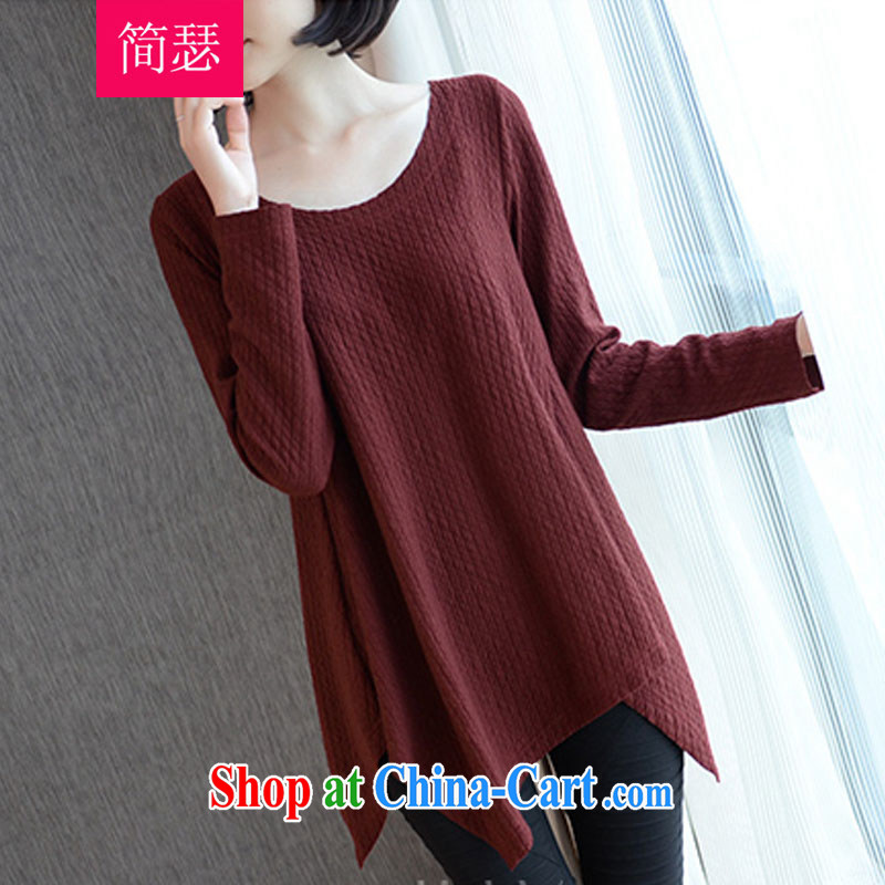 In 2015 Arthur spring new women with thick mm stylish casual relaxed T long-sleeved shirt, long, solid T-shirt large, female, T-shirt maroon XXL