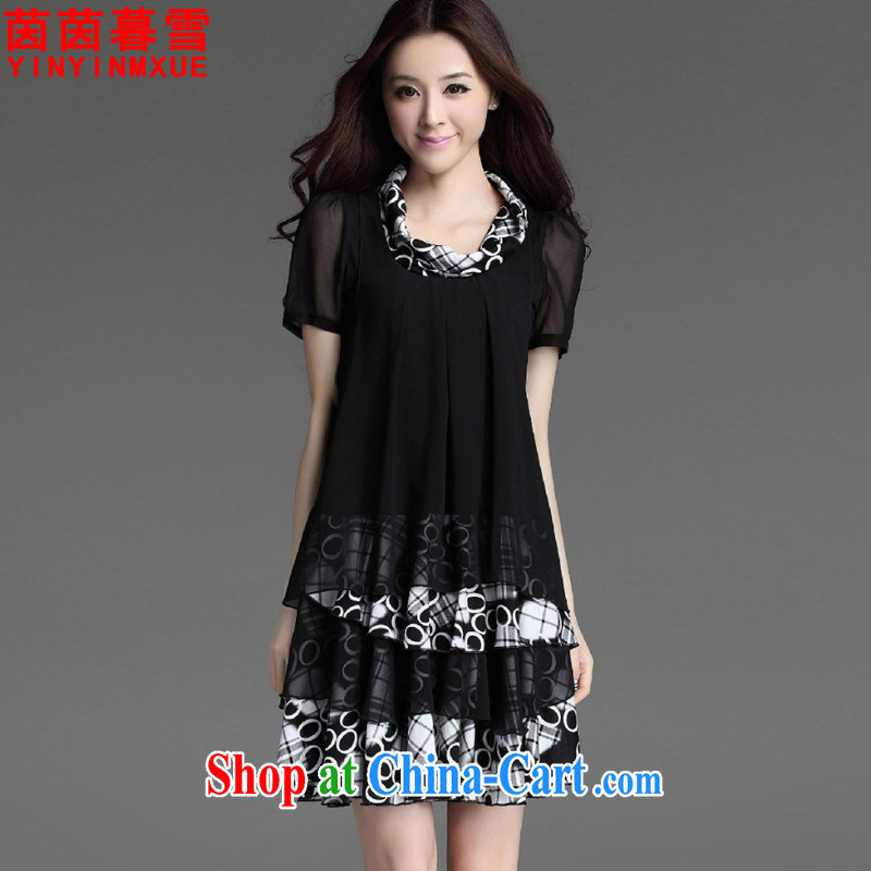 Yan Yan and snow 2015 new Korean Beauty larger black short-sleeved snow woven dresses female LYQ 359 black XXXL