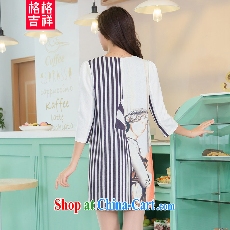 Huan Zhu Ge Ge Ge 2015 spring new Korean version XL girls with thick, graphics thin, long stylish stripes stamp 7 cuff dress V 5108 white 4XL (180 - 200 jack wear, giggling auspicious, shopping on the Internet