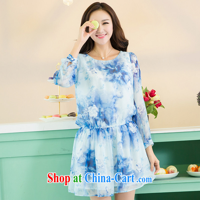 Huan Zhu Ge Ge Ge 2015 spring and summer new, larger women on waves, the waist graphics thin high-quality emulation, snow-woven stamp duty long-sleeved dresses V 5118 blue 4 XL (180 - 200 jack wear), Princess auspicious, shopping on the Internet