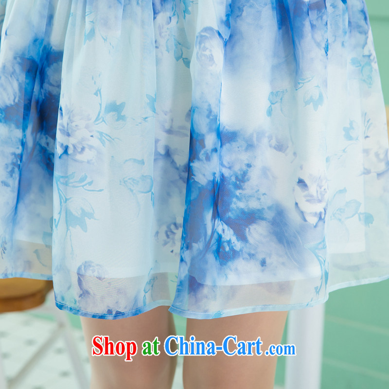 Huan Zhu Ge Ge Ge 2015 spring and summer new, larger women on waves, the waist graphics thin high-quality emulation, snow-woven stamp duty long-sleeved dresses V 5118 blue 4 XL (180 - 200 jack wear), Princess auspicious, shopping on the Internet