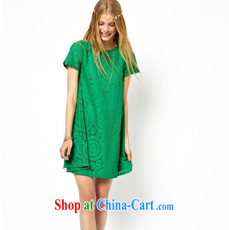 Gold raiders large, women in Europe and America 2015 new dresses loose short-sleeve Openwork lace A Field skirt Solid Green XXXXL pictures, price, brand platters! Elections are good character, the national distribution, so why buy now enjoy more preferential! Health