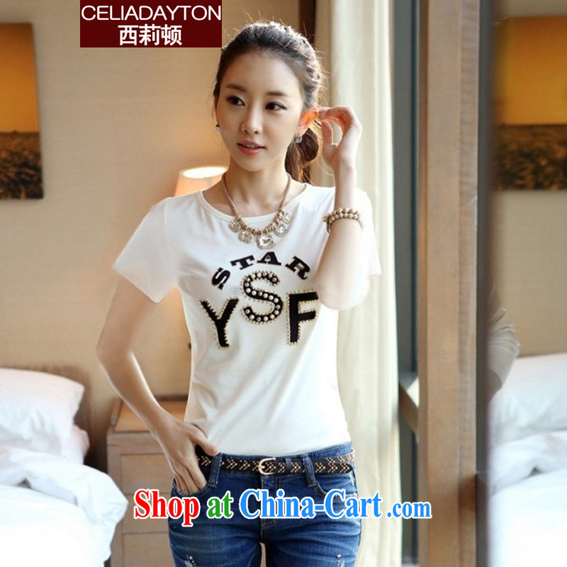 Ms. Cecilia Clinton's large, female 2015 mm thick summer new short-sleeved beauty graphics thin casual Korean fan T-shirts and indeed XL hot drill letter embroidery thick sister T-shirt letters, XXXXL