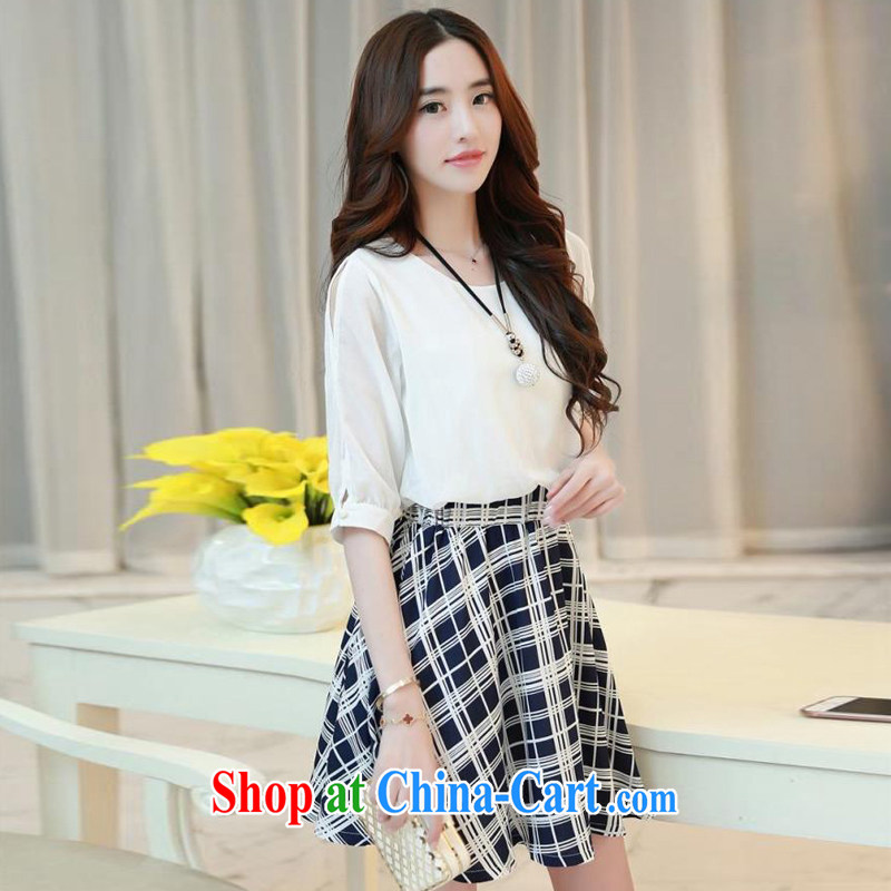Love Yuen long summer 2015 new female grid stitching leave two snow-woven dresses A 11,128 blue grid L, love Yuen Long, shopping on the Internet