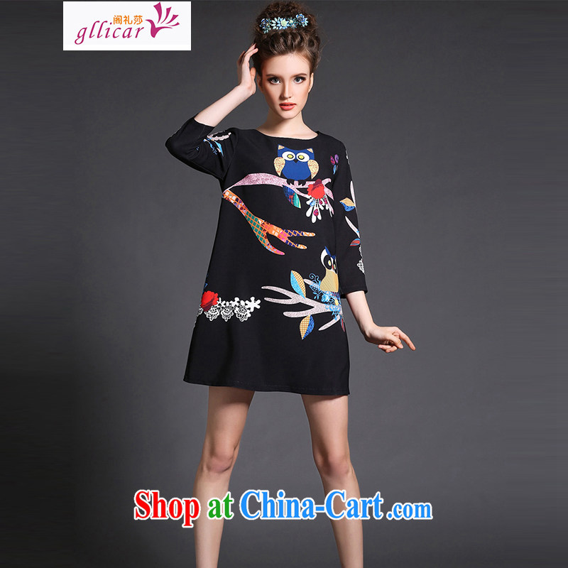 ge lai Windsor 2015 summer new, the United States and Europe, female 7 cuff dress mm thick beauty graphics Thin women LYC 028 black 3 XL