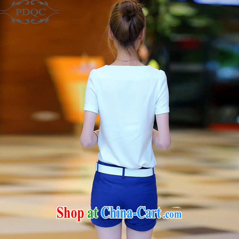 PDQC European site 2015 summer leisure package short-sleeved T shirts shorts small Hong Kong culture quality two-piece women blue XL, PDQC, shopping on the Internet