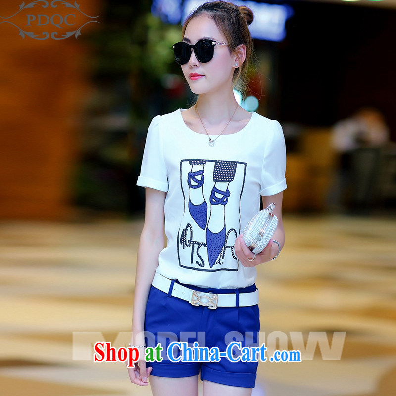 PDQC European site 2015 summer leisure package short-sleeved T shirts shorts small Hong Kong culture quality two-piece women blue XL, PDQC, shopping on the Internet