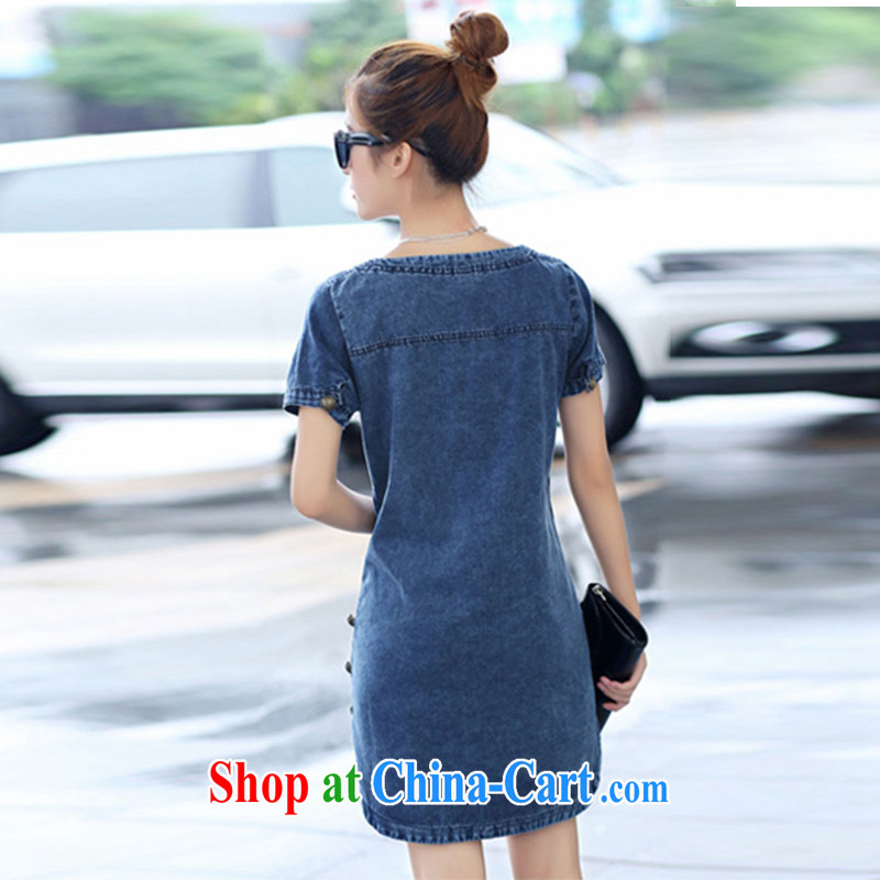 ge lai Mona Lisa 2015 summer New, and indeed increase, women with short-sleeved thick MM, long denim dress LYC 039 photo color 3XL, GE, Elizabeth, shopping on the Internet