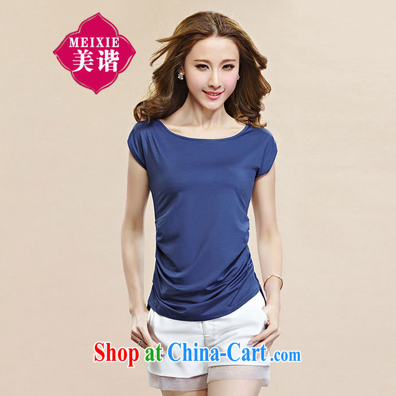 The US market is the female summer short-sleeve girls T-shirt Han version T pension 2015 summer new, simple and elegant and relaxed thick mm video thin casual T-shirt denim blue XXXL counters quality
