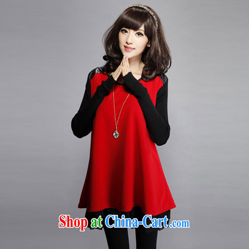 A test-ban 2015 spring and summer new Korean dresses PU leather stitching the code and indeed graphics thin solid skirt loose skirt red XXXL, included (HANYUN), and shopping on the Internet