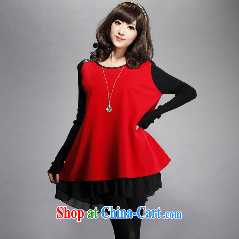 A test-ban 2015 spring and summer new Korean dresses PU leather stitching the code and indeed graphics thin solid skirt loose skirt red XXXL, included (HANYUN), and shopping on the Internet