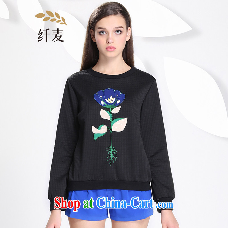 The Mak larger girls with 2015 spring new thick mm video thin embroidered long-sleeved T-shirt girls 651365141 black 3 XL