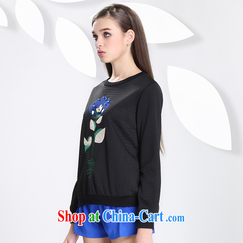 The Mak is the girls with 2015 spring new thick mm video thin embroidered long-sleeved T-shirt girls 651365141 black 3 XL, former Yugoslavia, Mak, and shopping on the Internet