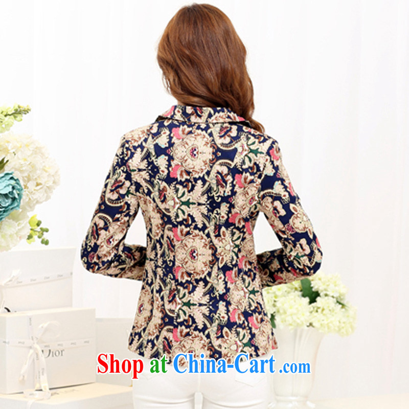 The line spend a lot code female Korean version of the new, the waist graphics thin Beautiful Stamp female suits spring women jacket T-shirt 2A 2786 retro Navy 4 XL, sea routes, and, on-line shopping