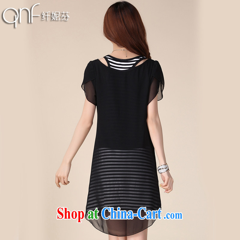 The fat XL women 2015 new summer Jack 200 mm thick graphics thin ice woven stripes dress black snow woven 4 XL and Connie (QIANNIFEN), shopping on the Internet