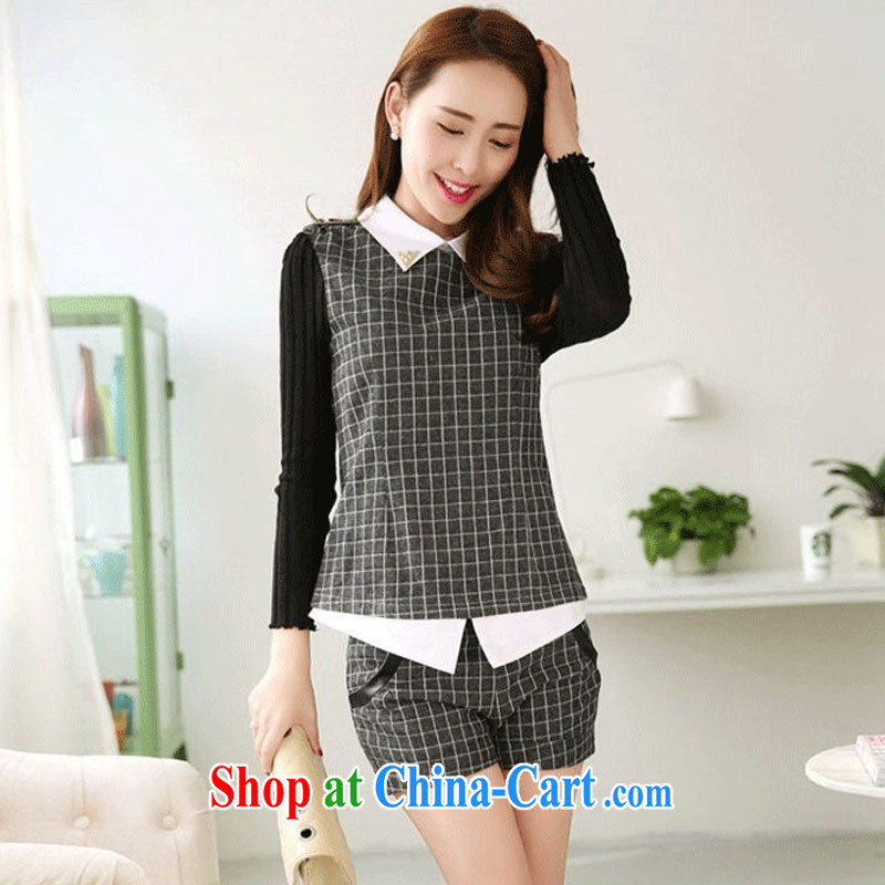 More early 2015 spring and summer dress tartan shirt and stylish lounge package long-sleeved shorts two-piece W 8000 #dark gray XXL early, advanced (churan), and, shopping on the Internet