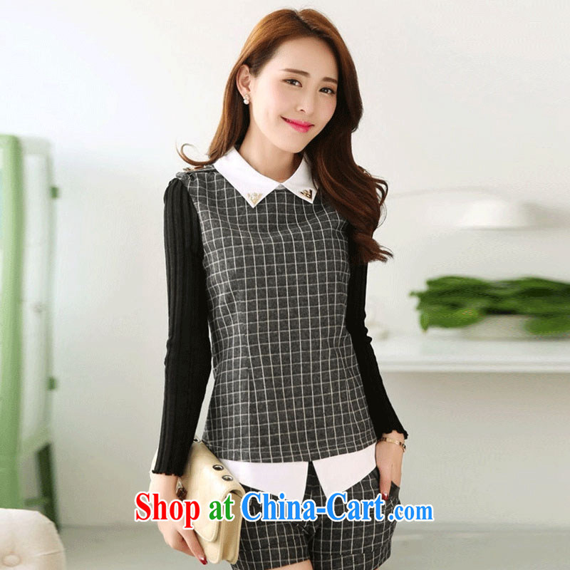 More early 2015 spring and summer dress tartan shirt and stylish lounge package long-sleeved shorts two-piece W 8000 #dark gray XXL early, advanced (churan), and, shopping on the Internet