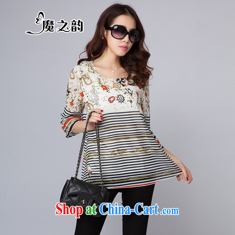 Magic of the summer new, larger female increase the fat loose snow streaks woven shirts T pension 8 T 5007 photo color XL