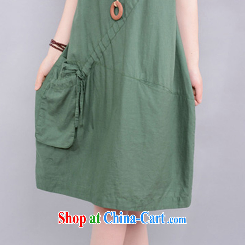 The German 2015 spring and summer new female dress Korean version of the greater Code women mm thick pocket casual relaxed short-sleeved cotton the solid skirt female Green XXL, Saint German, shopping on the Internet