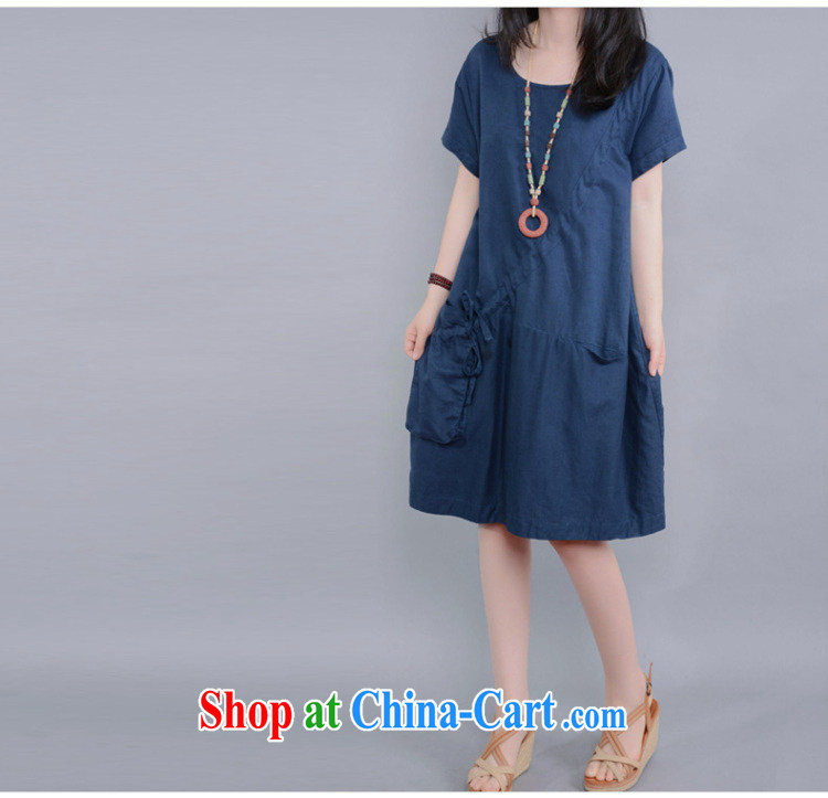 In 2015 Arthur's spring and summer new women's clothing dresses Korean version the Code women mm thick pocket casual relaxed short-sleeved cotton the solid skirt female Tibetan cyan XXL pictures, price, brand platters! Elections are good character, the national distribution, so why buy now enjoy more preferential! Health