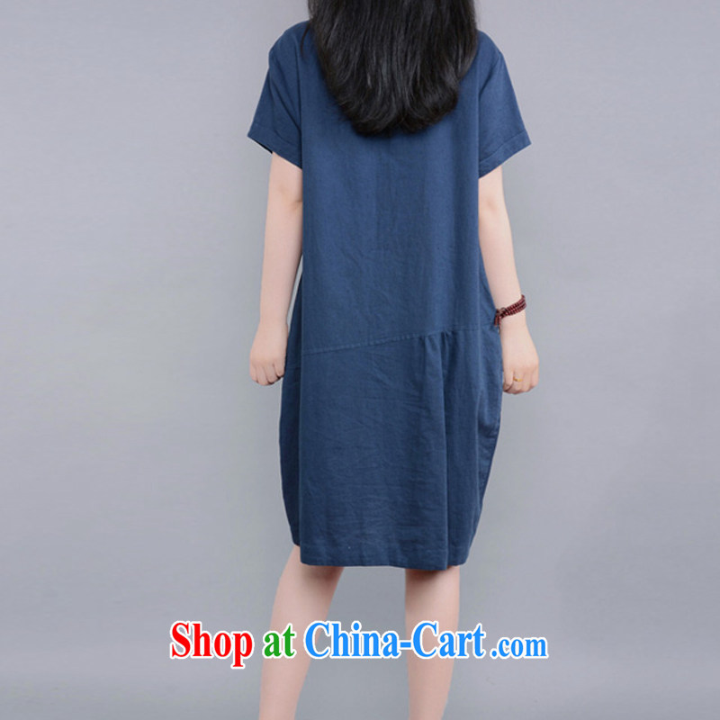 In 2015 Arthur's spring and summer new women's clothing dresses Korean version the Code women mm thick pocket casual relaxed short-sleeved cotton the solid skirt female Tibetan cyan XXL, Jane Joseph, shopping on the Internet