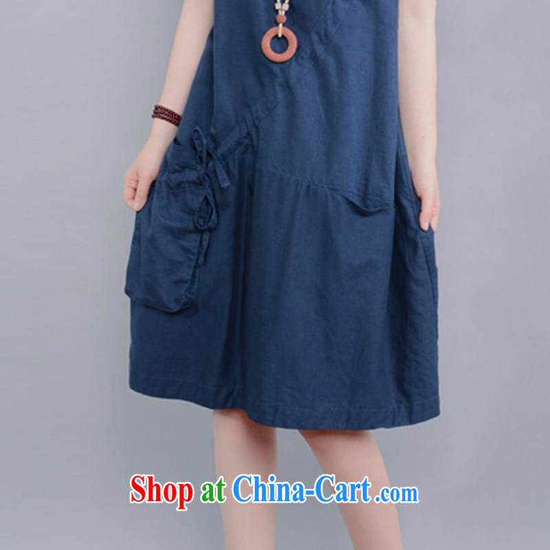In 2015 Arthur's spring and summer new women's clothing dresses Korean version the Code women mm thick pocket casual relaxed short-sleeved cotton the solid skirt female Tibetan cyan XXL, Jane Joseph, shopping on the Internet